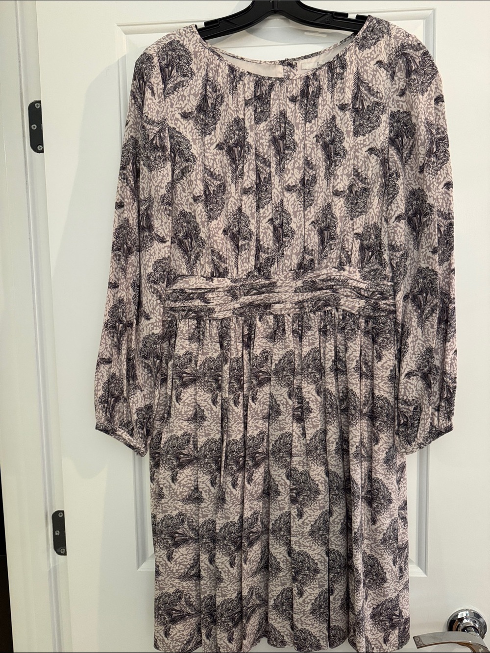Boden Pink and Black Floral-Print Long-Sleeve Pleated Dress